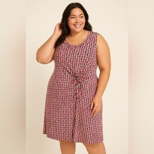 NIC and ZOE Printed Geometric Gathered Side Sleeveless Dress Size 2x